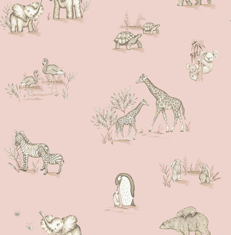 Brewster Home Fashions Advantage World of Imagination Safari Babies Pink Wallpaper