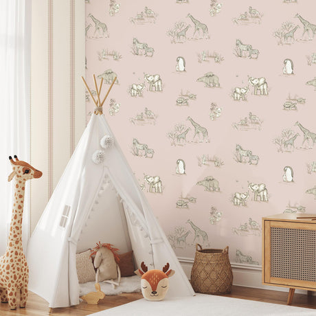 Brewster Home Fashions Advantage World of Imagination Safari Babies Pink Wallpaper