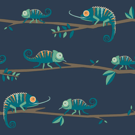 Brewster Home Fashions Advantage World of Imagination Chameleon Family Navy Wallpaper