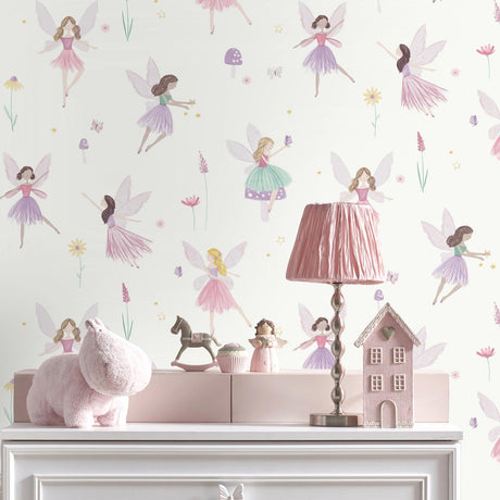 Brewster Home Fashions Advantage World of Imagination Fairy Friends Pink Wallpaper