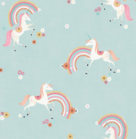 Brewster Home Fashions Advantage World of Imagination Rainbow Unicorn Blue Wallpaper