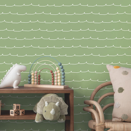 Brewster Home Fashions Advantage World of Imagination Wiggle Line Green Wallpaper