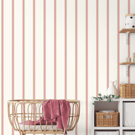 Brewster Home Fashions Advantage World of Imagination Bobbin Stripe Fuchsia Wallpaper