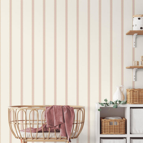Brewster Home Fashions Advantage World of Imagination Bobbin Stripe Pink Wallpaper