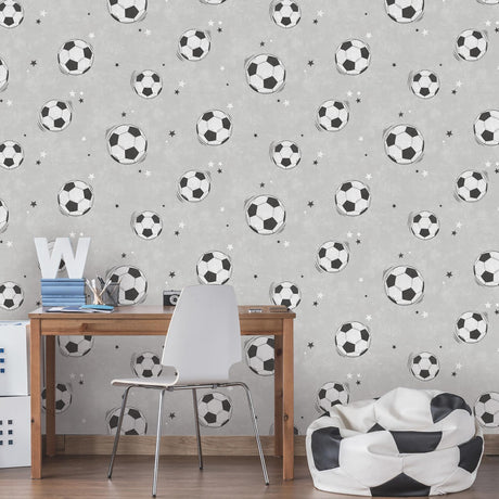 Brewster Home Fashions Advantage World of Imagination Footballs Grey Wallpaper