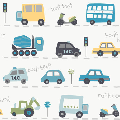 Brewster Home Fashions Advantage World of Imagination Road Traffic Blue Wallpaper