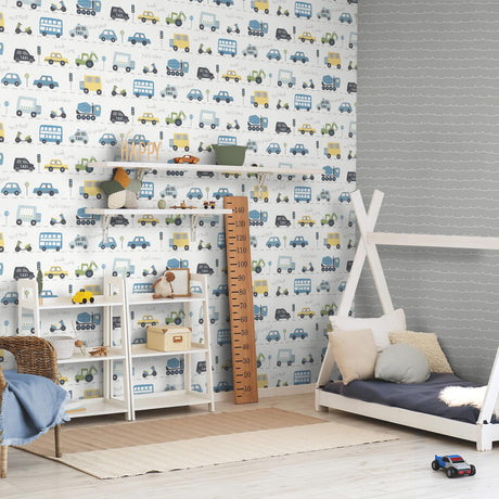 Brewster Home Fashions Advantage World of Imagination Road Traffic Blue Wallpaper