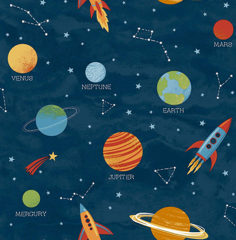 Brewster Home Fashions Advantage World of Imagination Solar System Blue Wallpaper