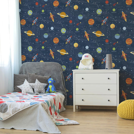 Brewster Home Fashions Advantage World of Imagination Solar System Blue Wallpaper