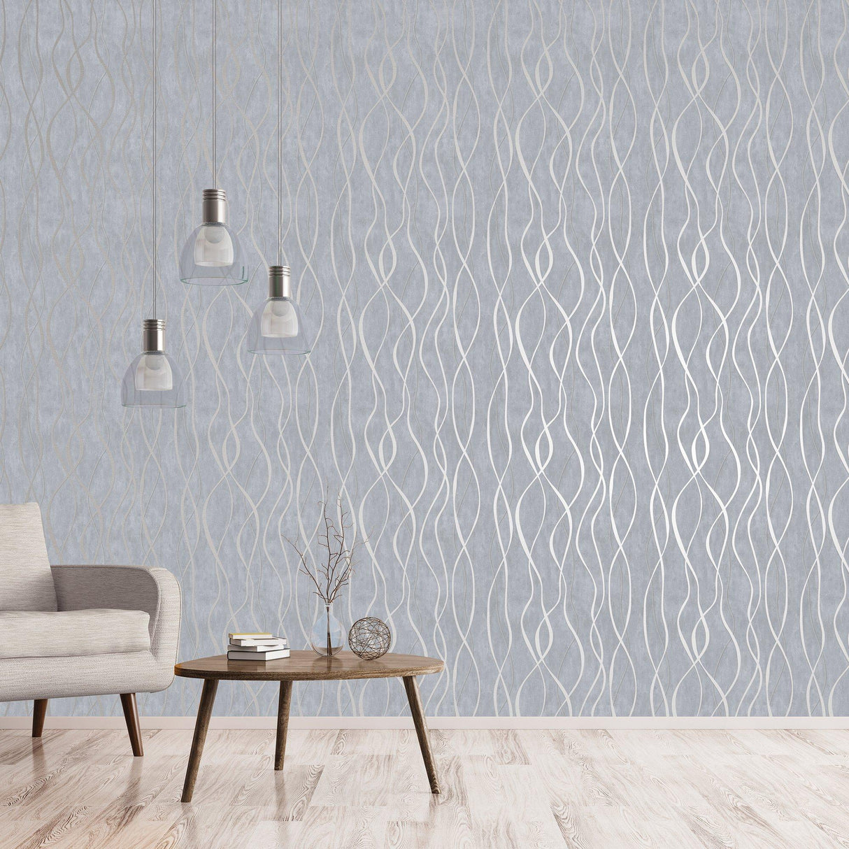 Galerie G67733 Special FX 2 Glitter Ribbons Silver Grey Wallpaper G67733 Silver Grey Wallpaper