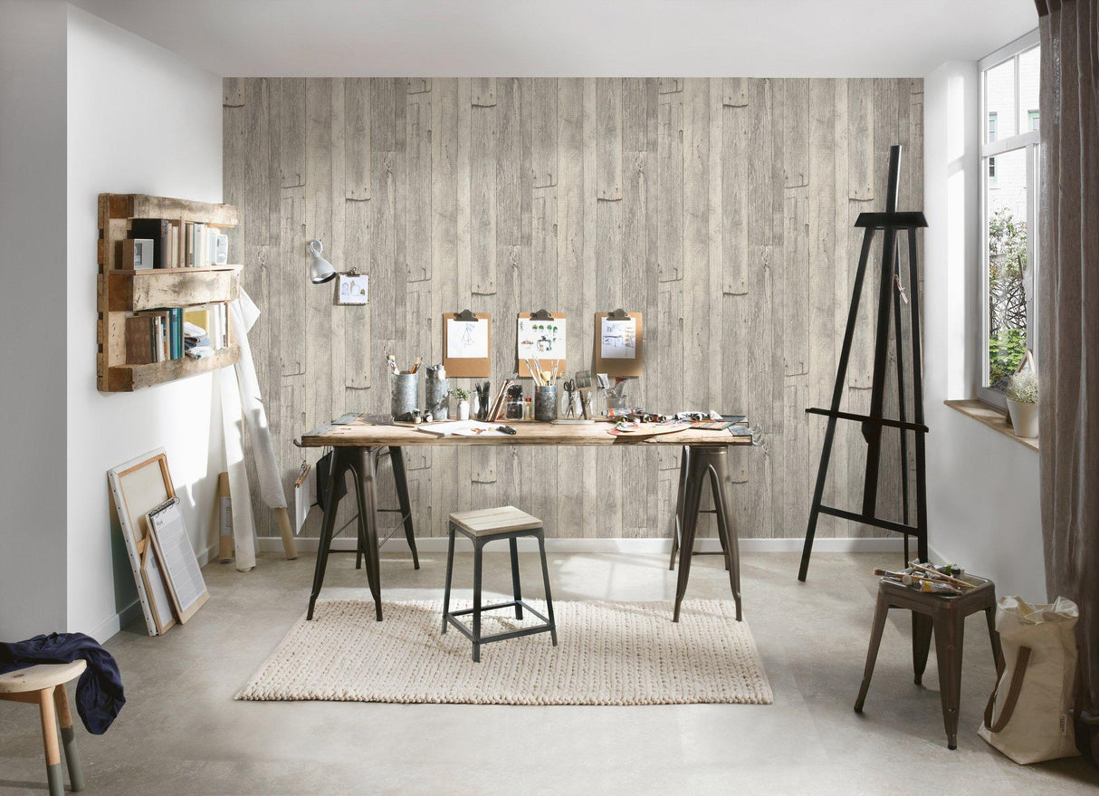 Galerie WW22212 The Woods and Wicker Reclaimed Wood Effect Motif Beige Wallpaper WW22212 Beige Wallpaper