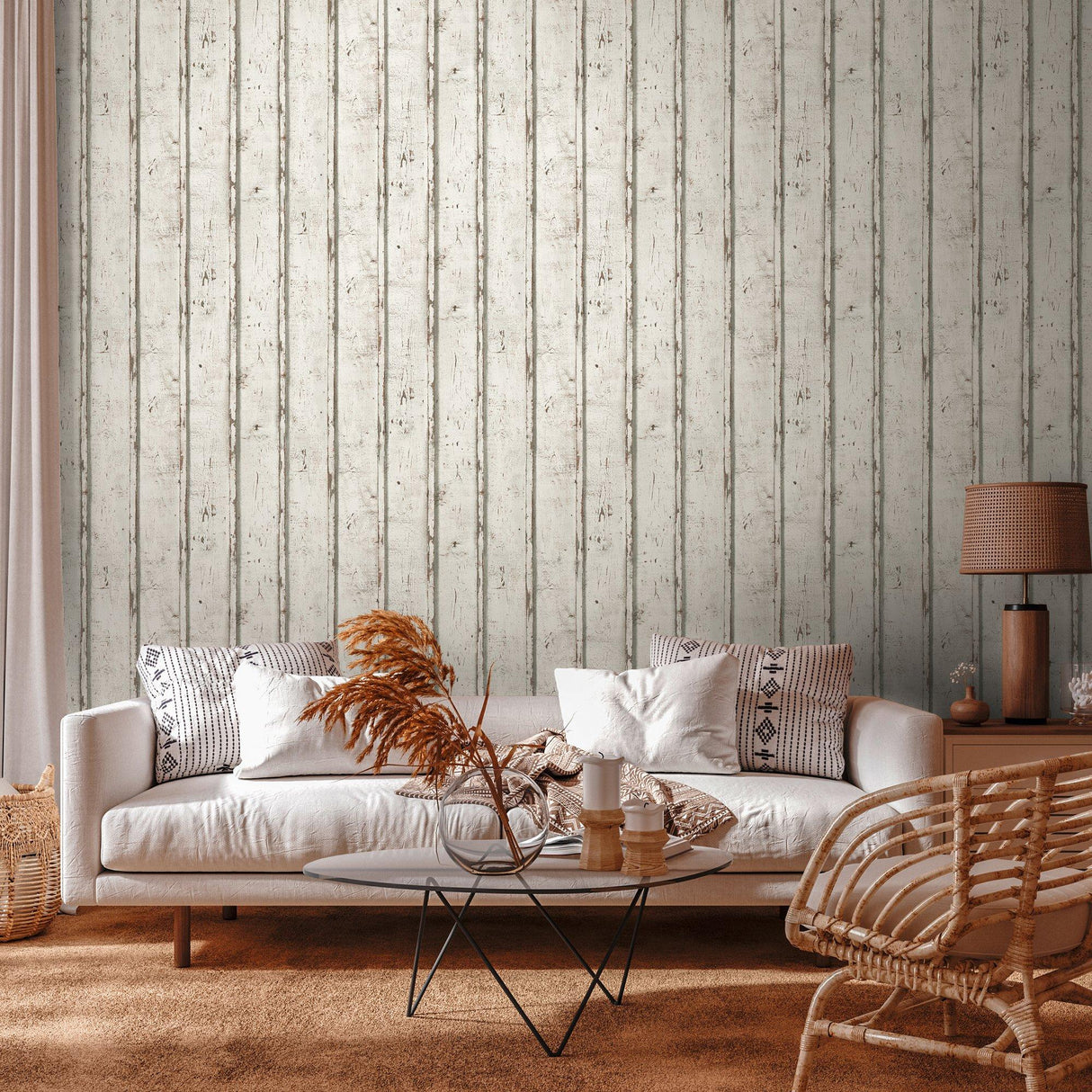 Galerie WW22233 The Woods and Wicker Dual Stripe Wood Effect Motif Silver Grey Wallpaper WW22233 Silver Grey Wallpaper