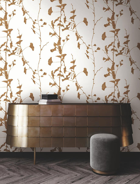Ronald Redding Designs Ginkgo Silhouette Light Brown Wallpaper