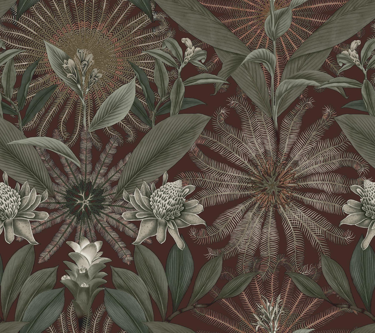 Ronald Redding Designs Enchanted Garden Maroon Wallpaper
