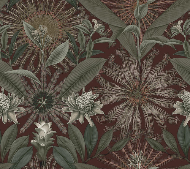 Ronald Redding Designs Enchanted Garden Maroon Wallpaper