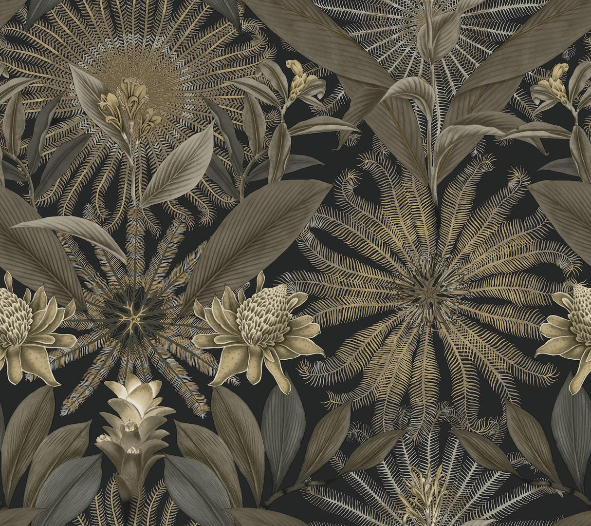 Ronald Redding Designs Enchanted Garden Black Wallpaper