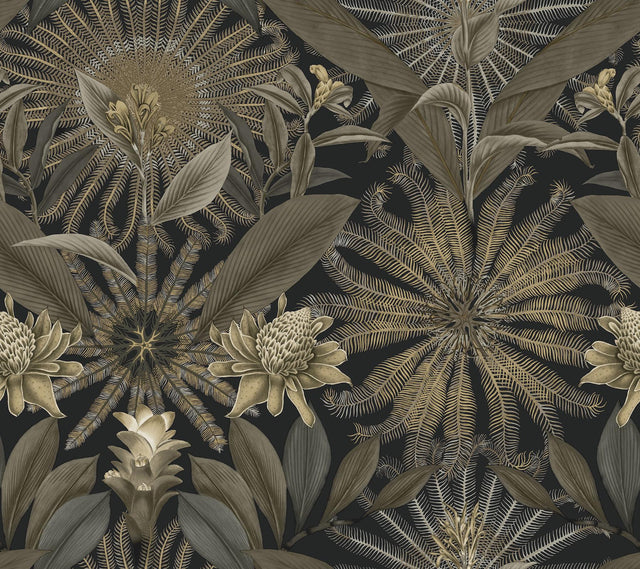 Ronald Redding Designs Enchanted Garden Black Wallpaper