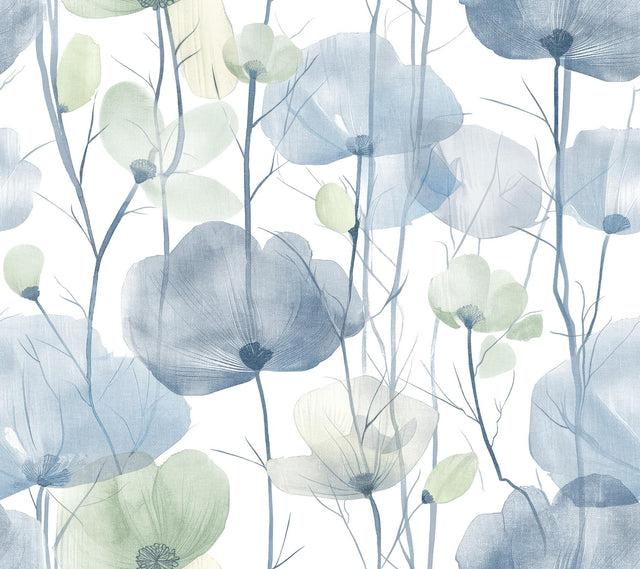 Ronald Redding Designs Cotswolds Poppies Blue Wallpaper