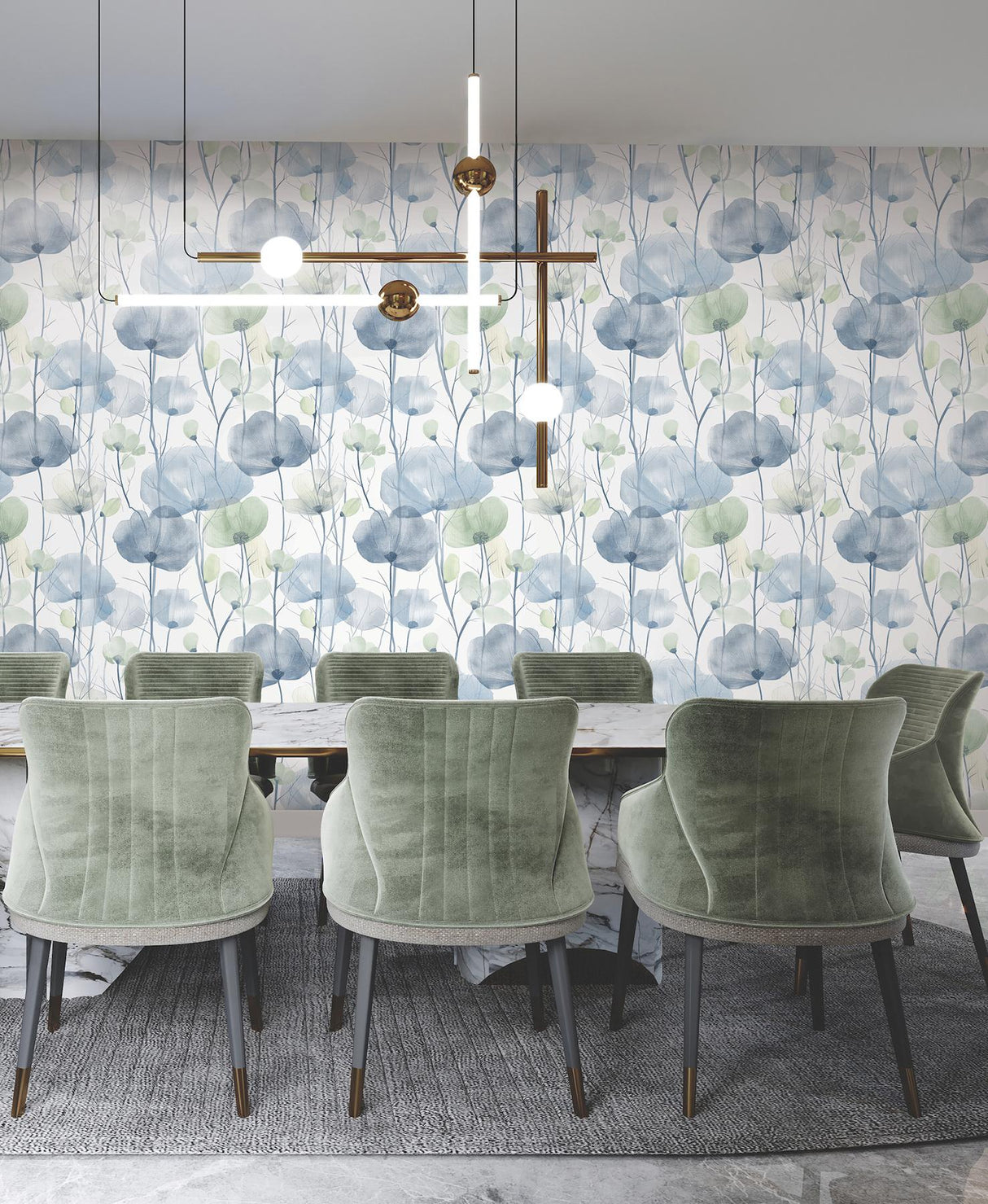 Ronald Redding Designs Cotswolds Poppies Blue Wallpaper