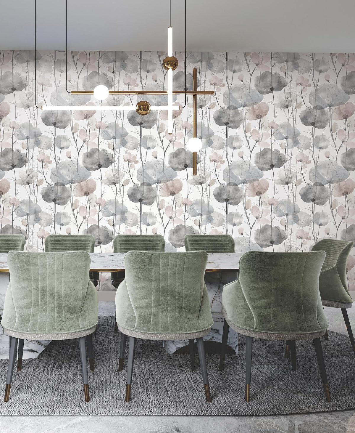 Ronald Redding Designs Cotswolds Poppies Grey Wallpaper