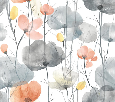 Ronald Redding Designs Cotswolds Poppies Coral Wallpaper