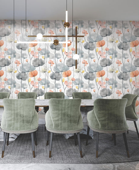 Ronald Redding Designs Cotswolds Poppies Coral Wallpaper