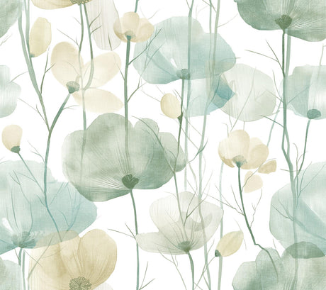 Ronald Redding Designs Cotswolds Poppies Turquoise Wallpaper