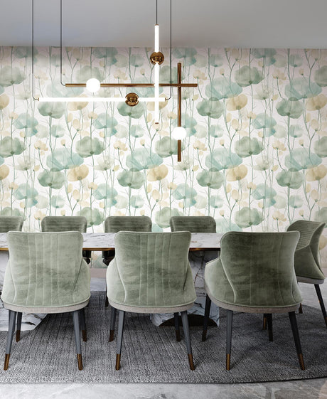 Ronald Redding Designs Cotswolds Poppies Turquoise Wallpaper