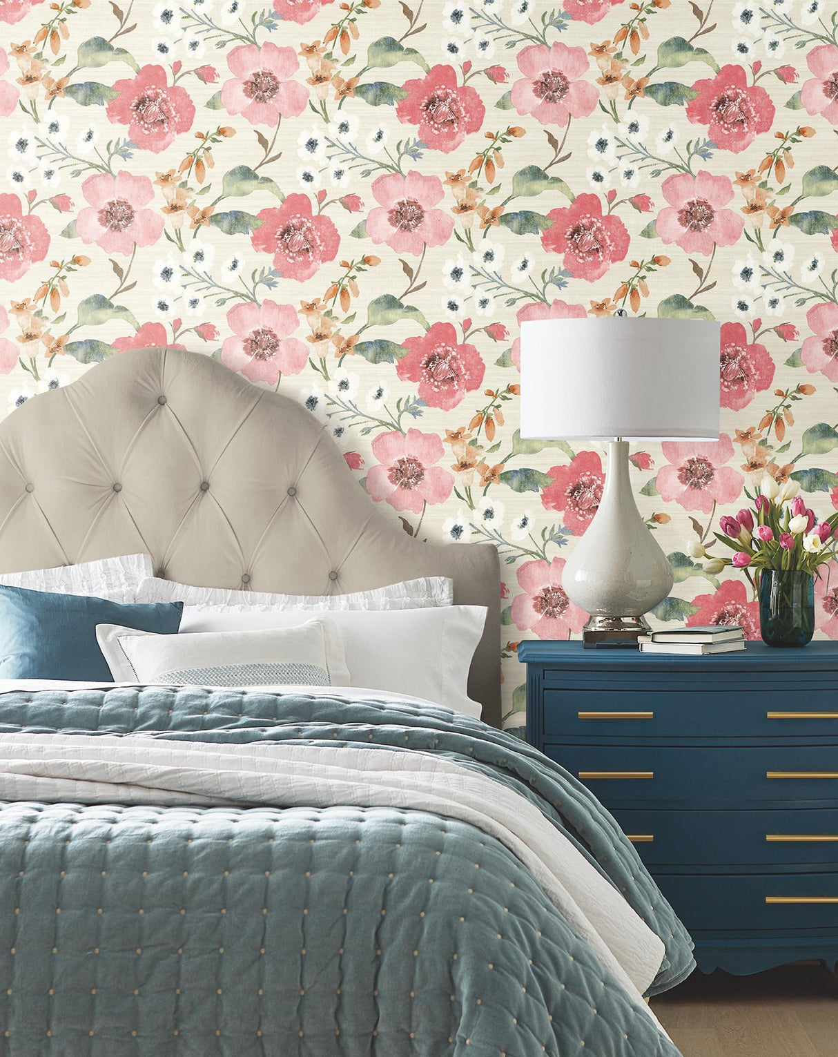 Antonina Vella Evelyn Pink Floral Wallpaper