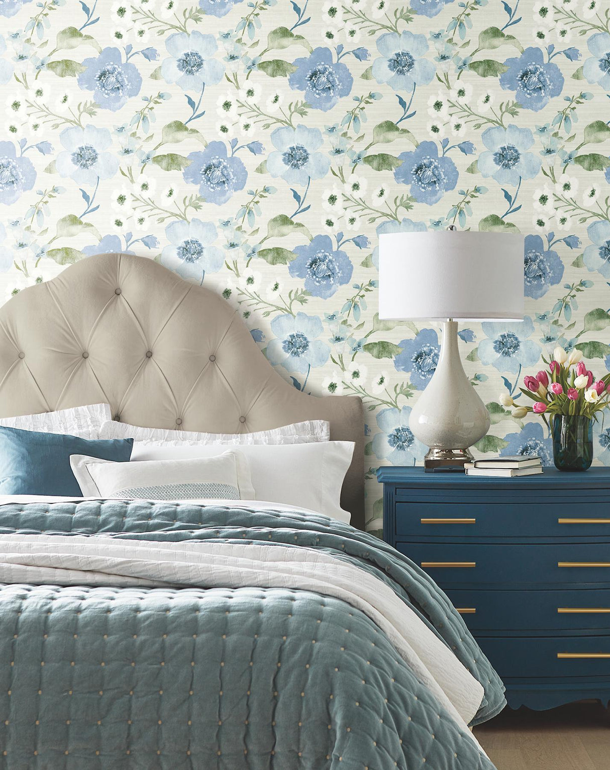 Antonina Vella Evelyn Blue Floral Wallpaper