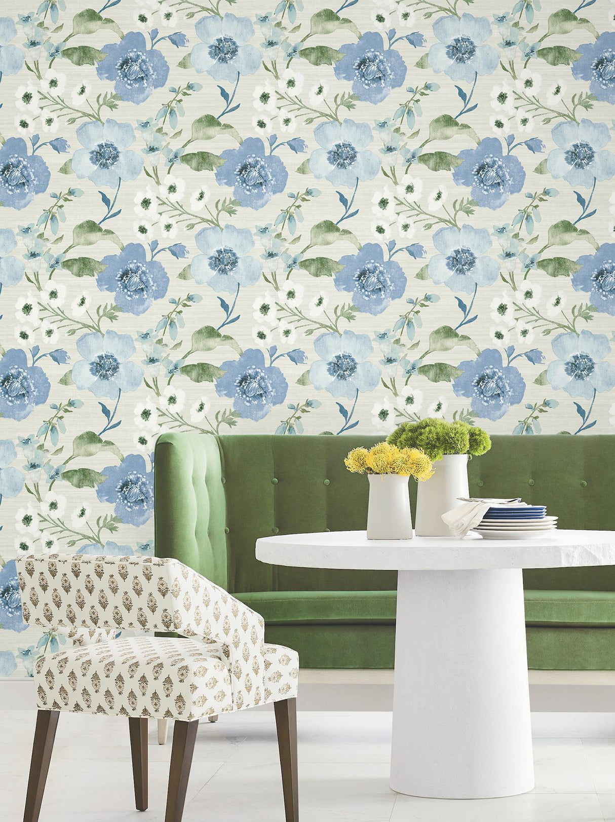 Antonina Vella Evelyn Blue Floral Wallpaper