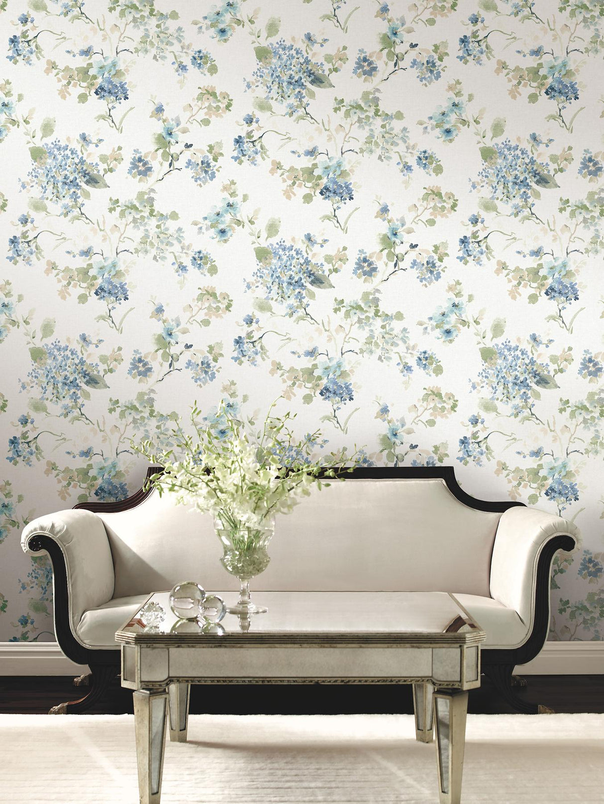 Antonina Vella Veiled Garden Sky Blue Floral Wallpaper