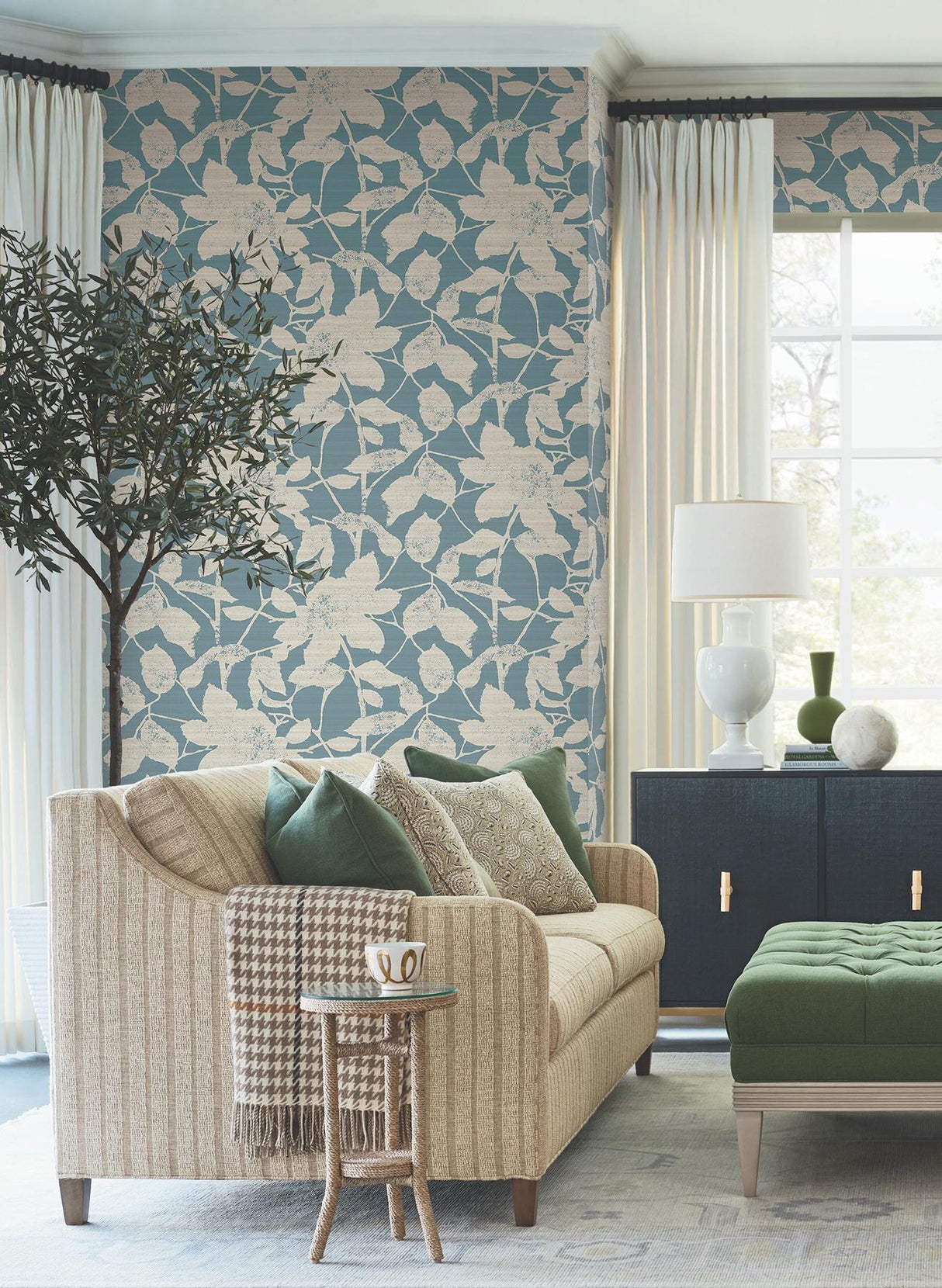 Antonina Vella Solange Teal Botanical Wallpaper