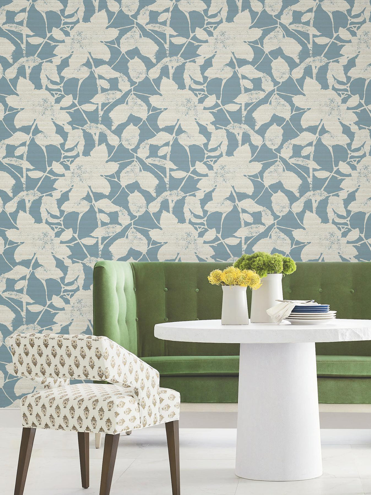 Antonina Vella Solange Teal Botanical Wallpaper