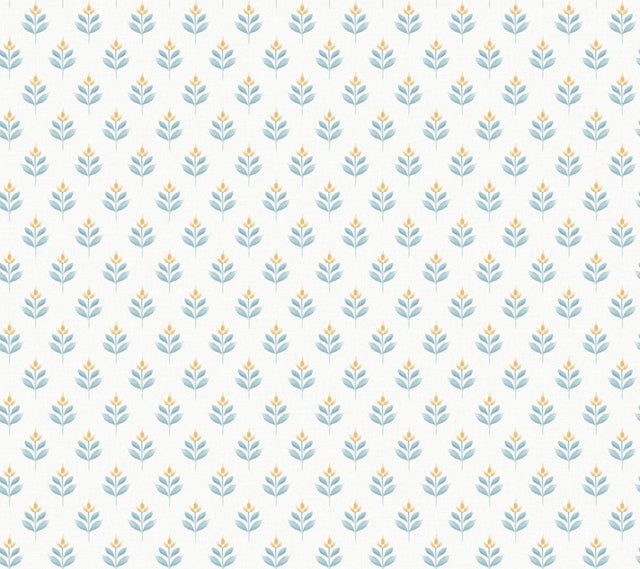 Antonina Vella Serene Villa Teal Floral Stamp Wallpaper