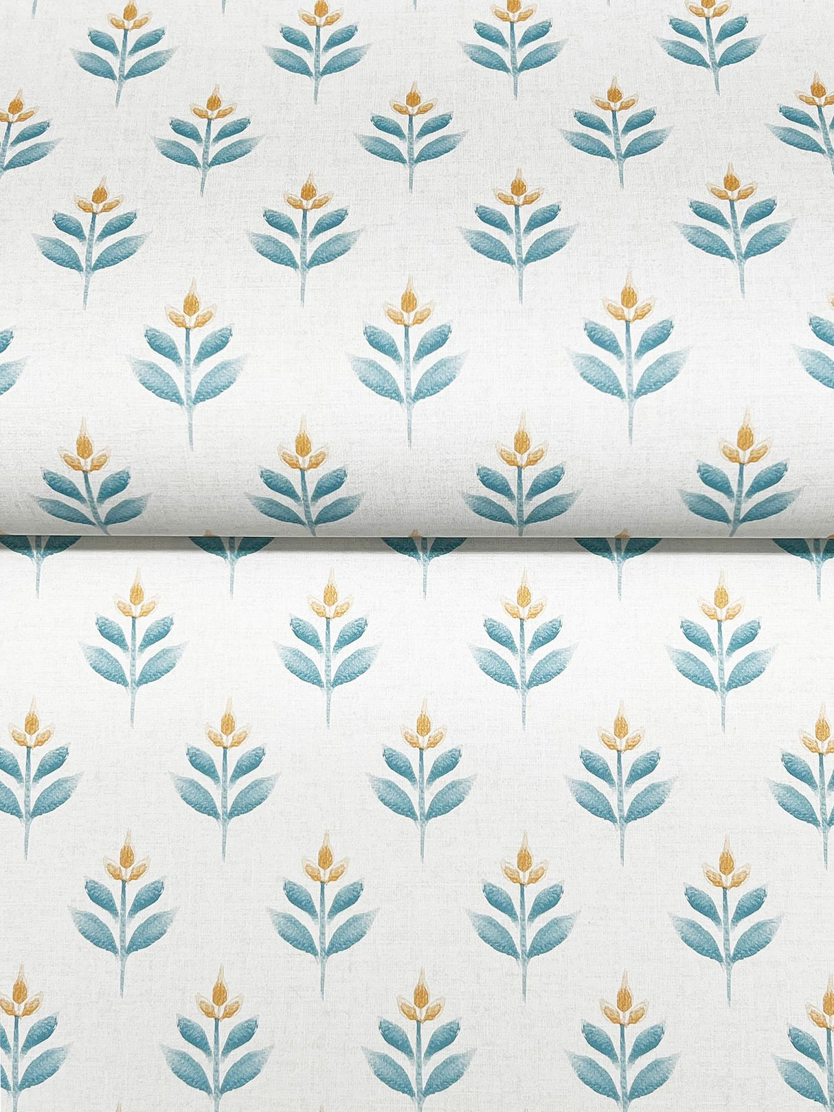 Antonina Vella Serene Villa Teal Floral Stamp Wallpaper