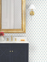 Antonina Vella Serene Villa Teal Floral Stamp Wallpaper