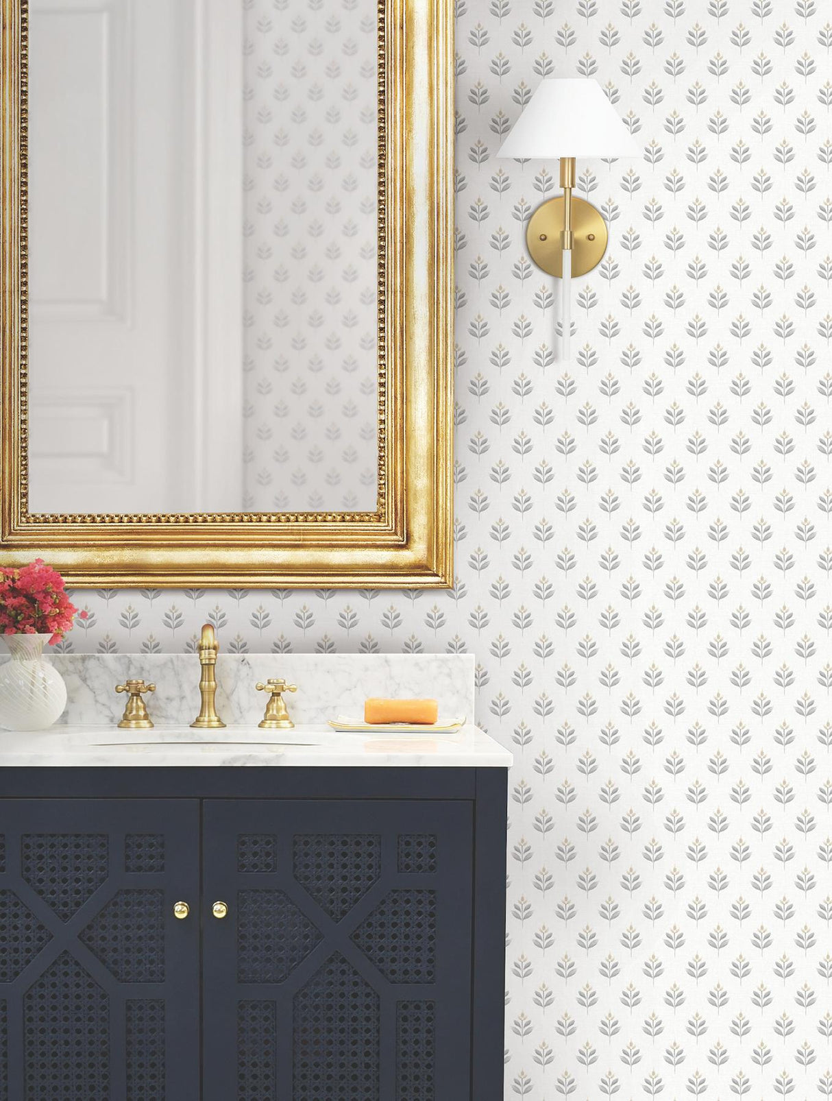 Antonina Vella Serene Villa Stone Floral Stamp Wallpaper