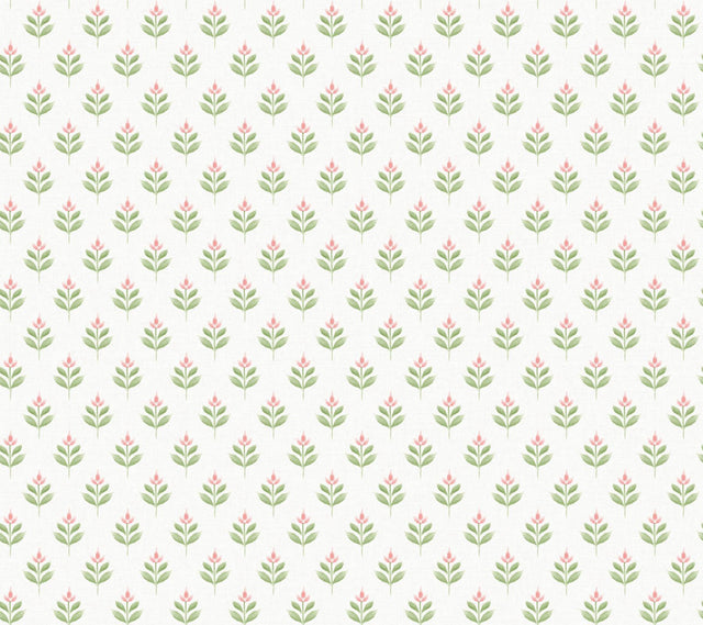 Antonina Vella Serene Villa Pink Floral Stamp Wallpaper