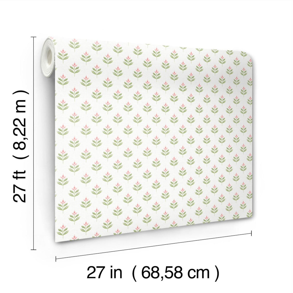 Antonina Vella Serene Villa Pink Floral Stamp Wallpaper