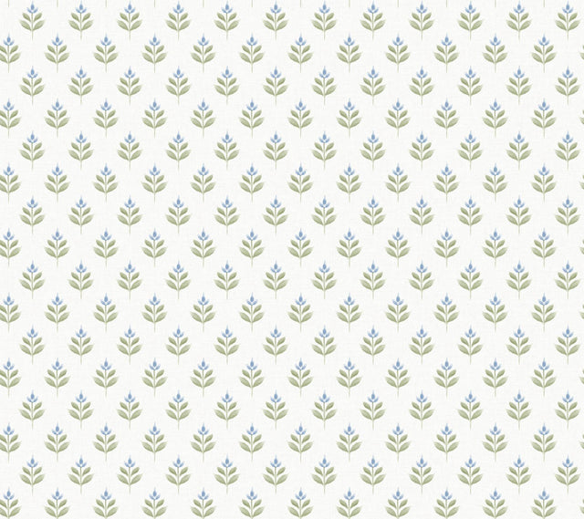 Antonina Vella Serene Villa Moss Floral Stamp Wallpaper