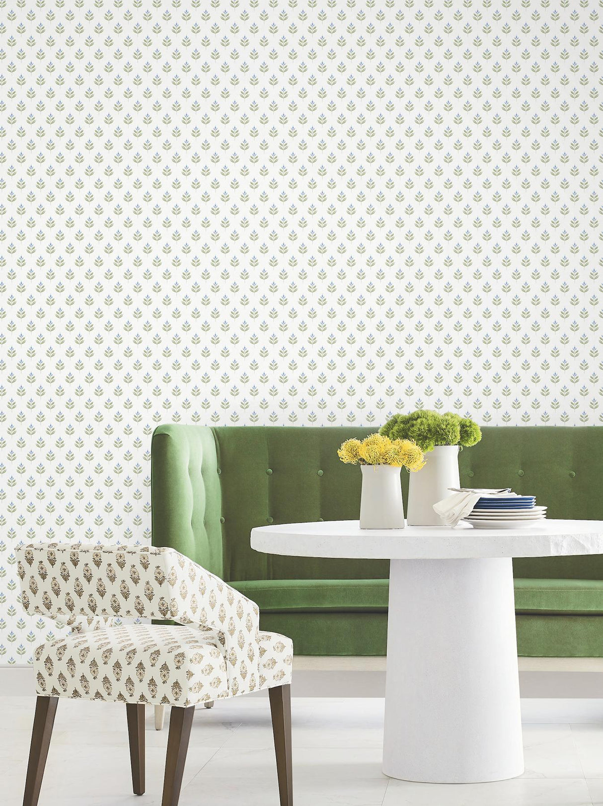 Antonina Vella Serene Villa Moss Floral Stamp Wallpaper