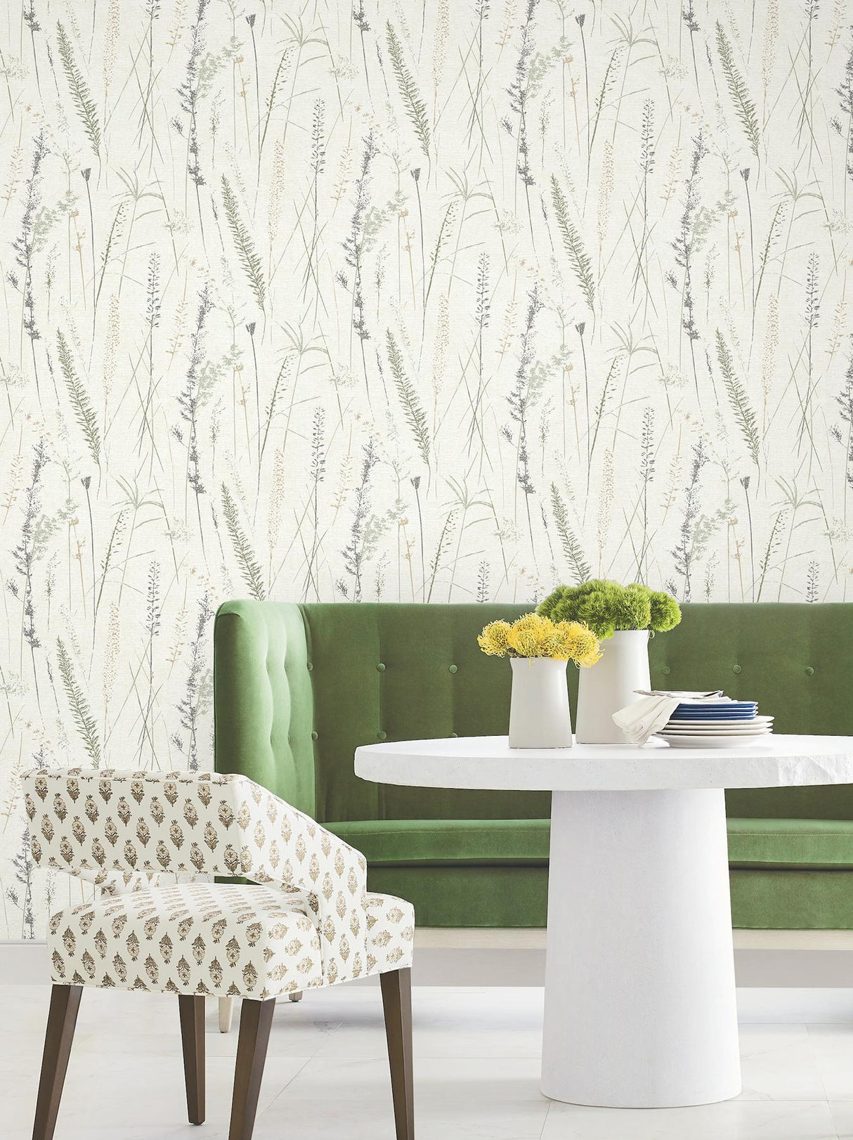Antonina Vella Meadow Splendor Charcoal Botanical Wallpaper