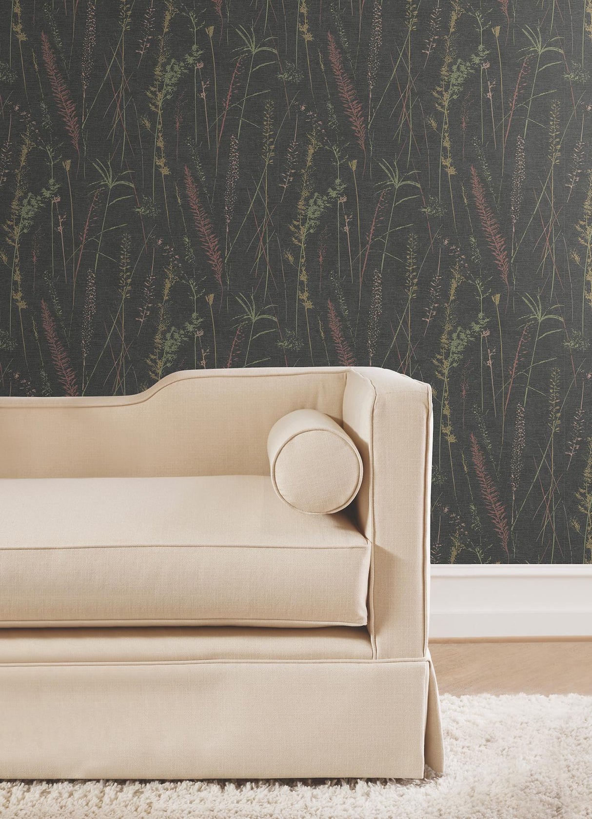 Antonina Vella Meadow Splendor Black Botanical Wallpaper