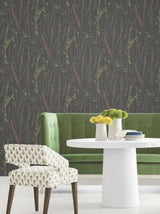 Antonina Vella Meadow Splendor Black Botanical Wallpaper
