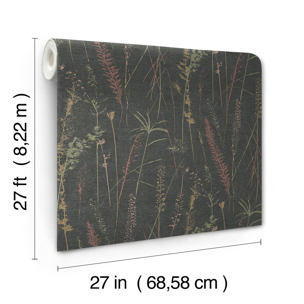 Antonina Vella Meadow Splendor Black Botanical Wallpaper