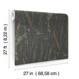 Antonina Vella Meadow Splendor Black Botanical Wallpaper