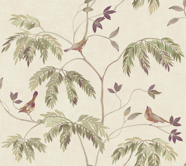 Antonina Vella Cillian Plum Botanical Bird Trail Wallpaper