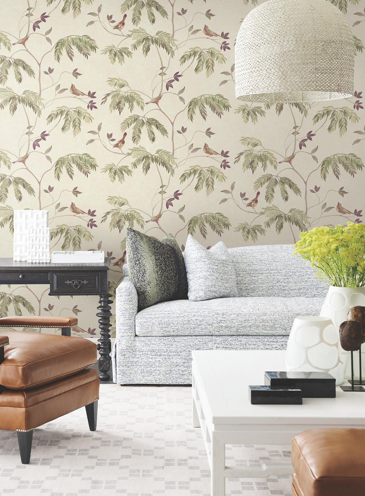 Antonina Vella Cillian Plum Botanical Bird Trail Wallpaper