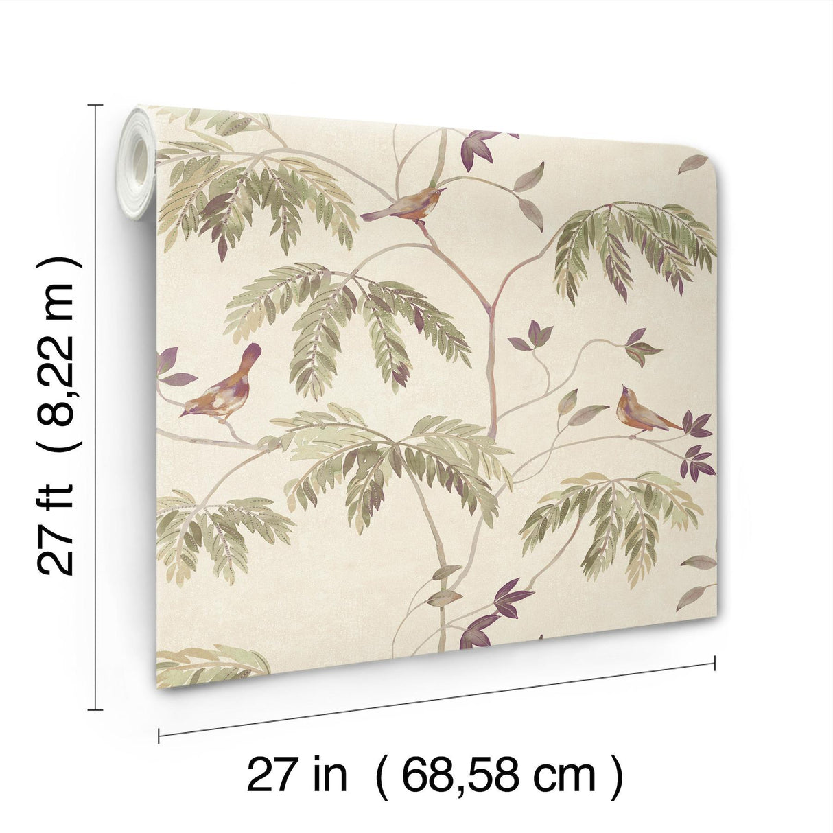 Antonina Vella Cillian Plum Botanical Bird Trail Wallpaper